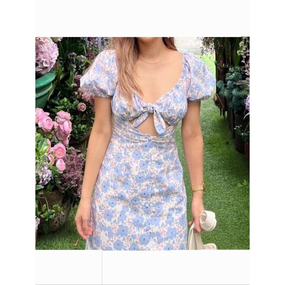 NWOT Sabo Skirt Enga Cotton Dress Womens Large Floral Puff Shoulder Cut Out Mini